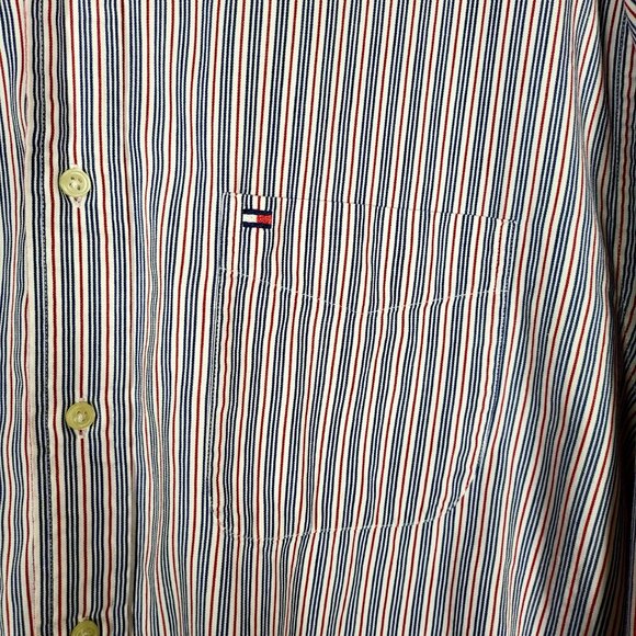 Vintage Tommy Hilfiger Button Down, Men's Large Red White Blue‎ Stripe - Picture 7 of 15
